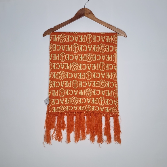 PEACE Scarf UO Ellie Knit Blanket Scarf Yellow Orange Flowers - Picture 3 of 6